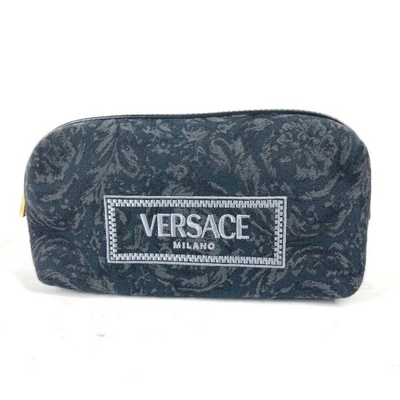 VERSACE logo Makeup Cosmetics Pouch Multi pouch Canvas BlackBased/gray Unused - Picture 1 of 11
